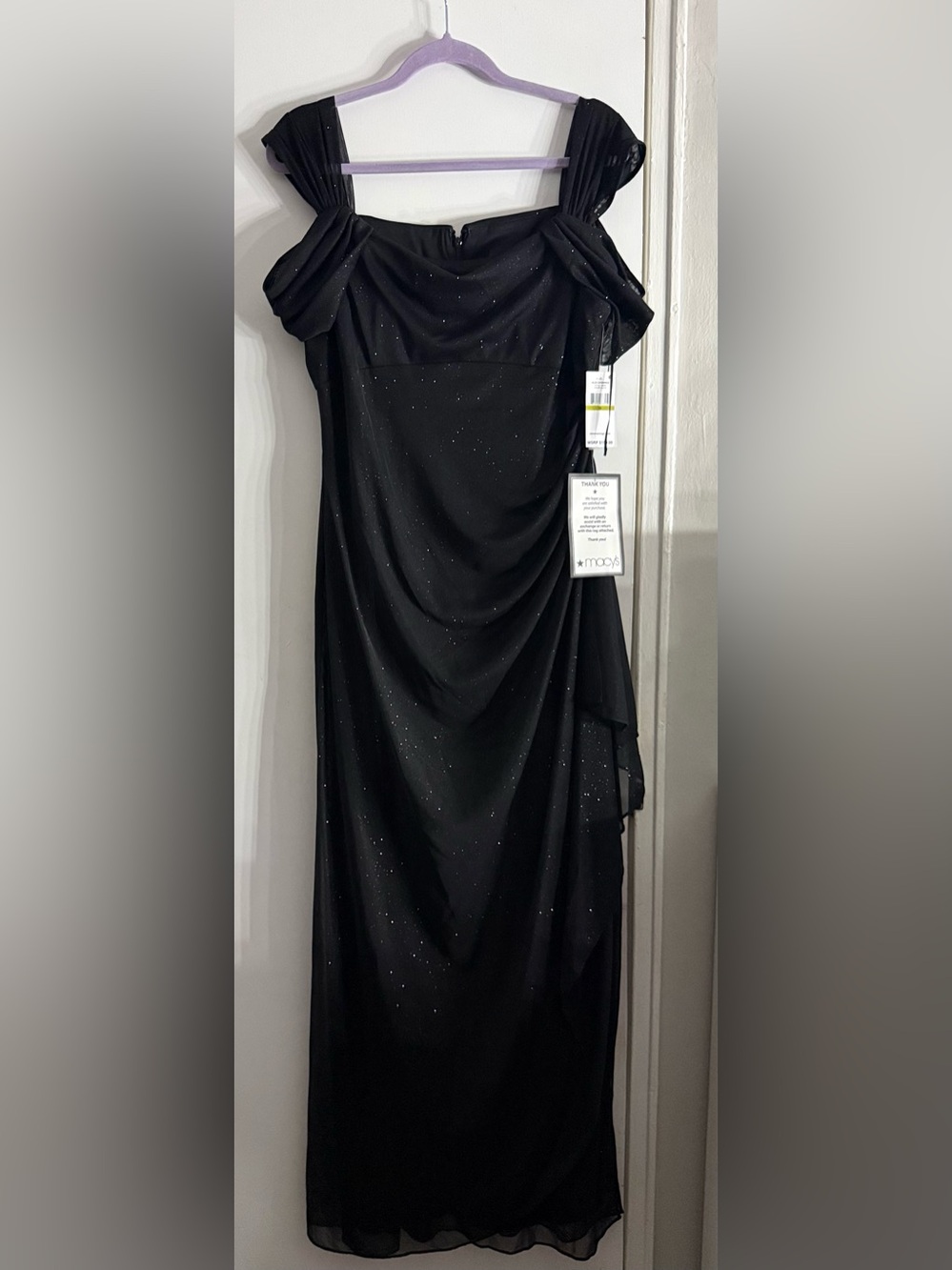 Alex Evenings Formal Long Gown Black Metallic Cold Shoulder Sz 14 $159 NWT